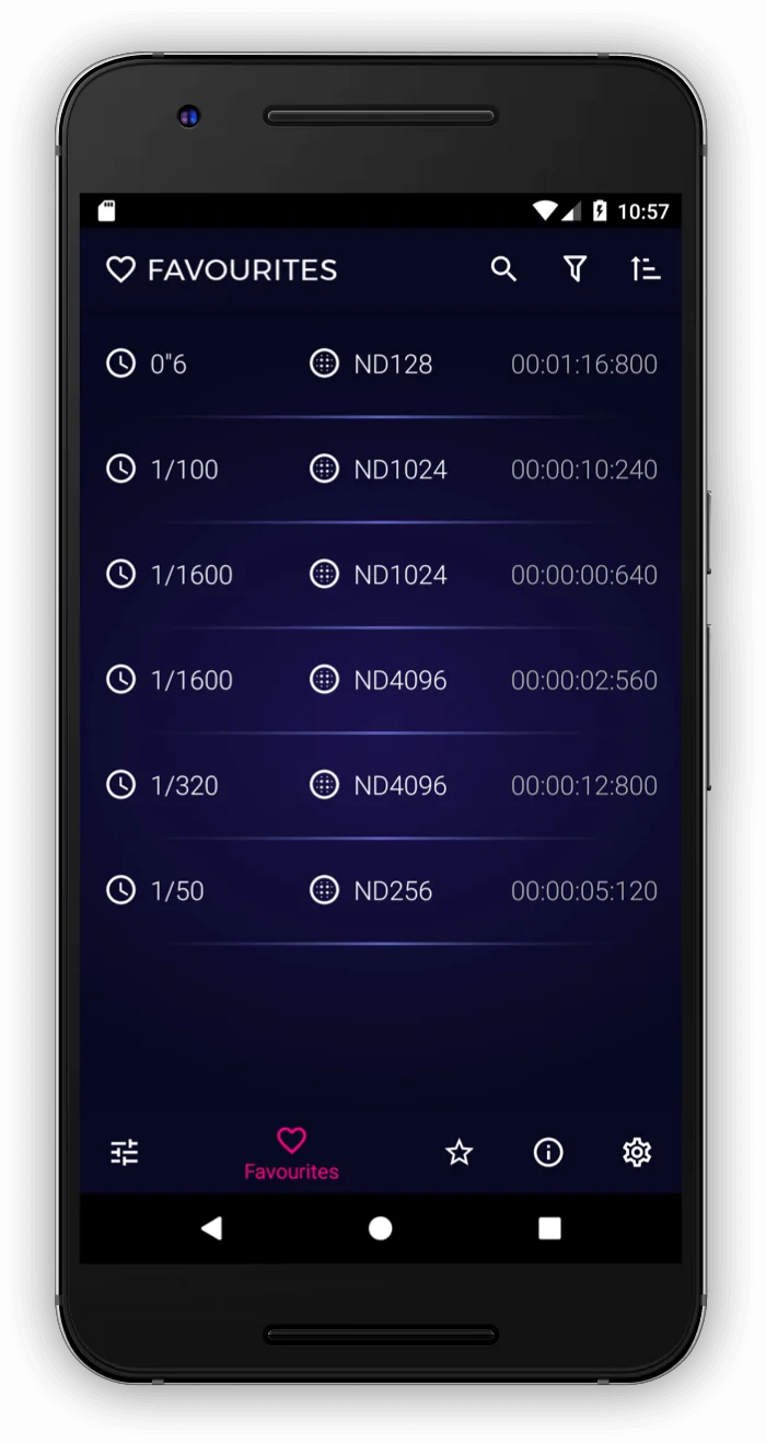 Favourites in ND-Filter Expert App